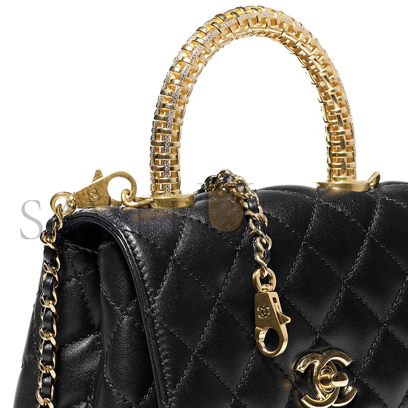 CHANEL MINI FLAP BAG WITH TOP HANDLE CALFSKIN AS2215 (19*13*9cm)